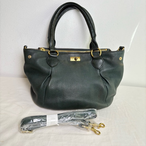 J. CREW Forest Green Pebbled Leather Brampton Hobo Satchel Crossbody Bag Purse - Picture 11 of 11